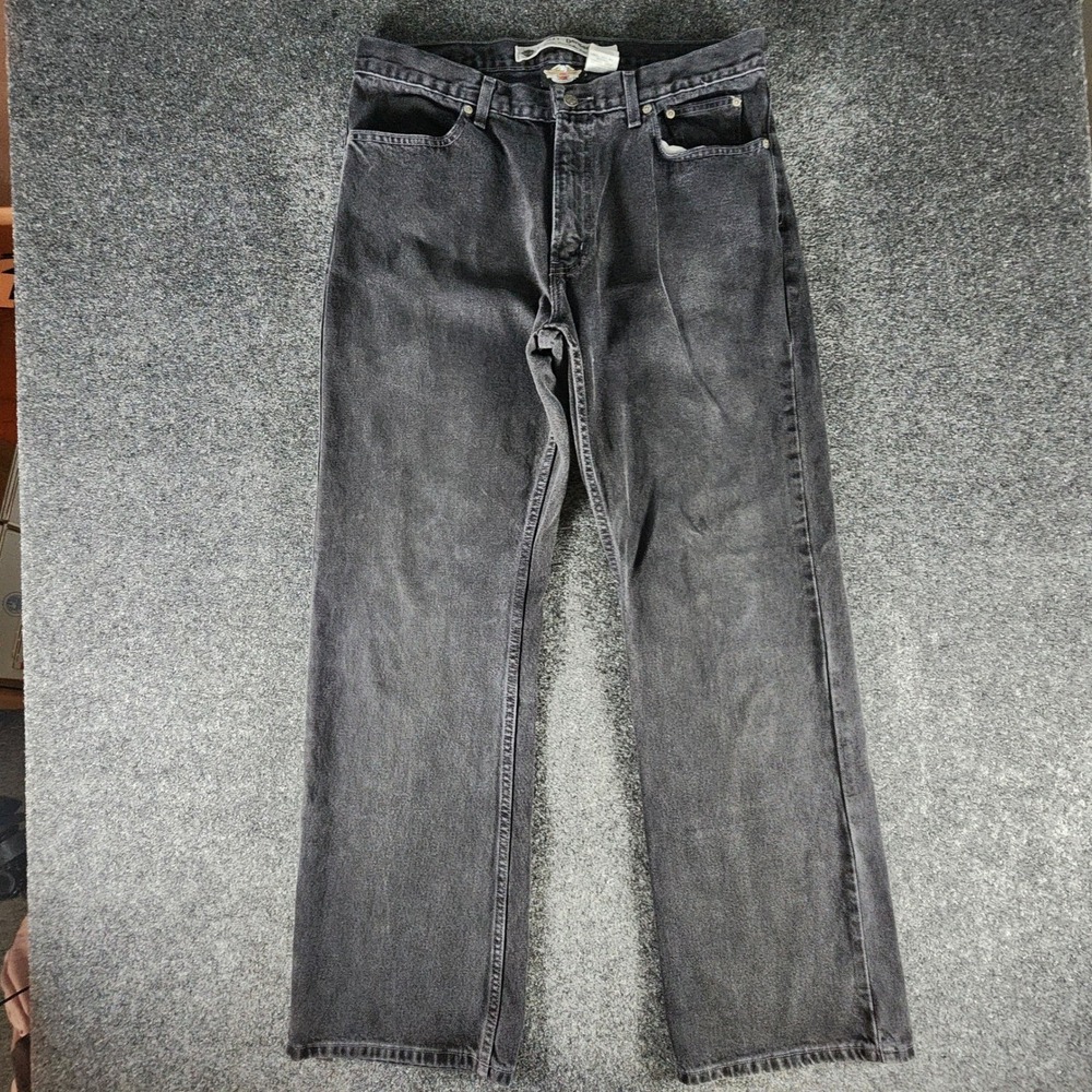 Harley-Davidson‎ Mens Black Faded Straight Leg Denim Jeans 36x32 Biker Loose Fit